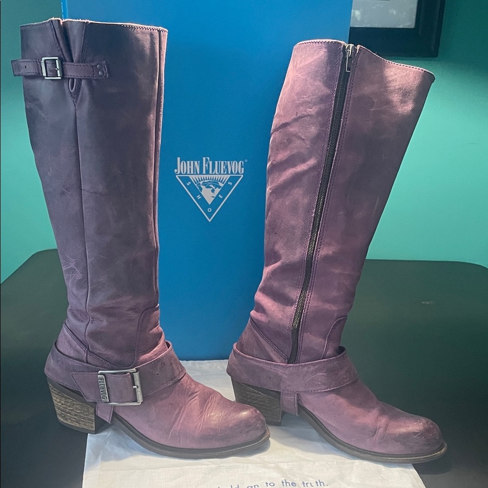 John Fluevog Luna Purple Leather Tall Boots